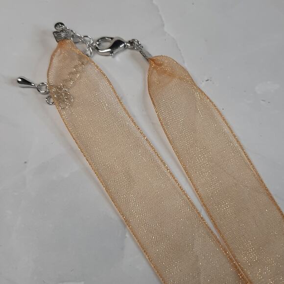 Abstract Blue Pendant On Shimmery Gold Ribbon - Picture 3 of 7